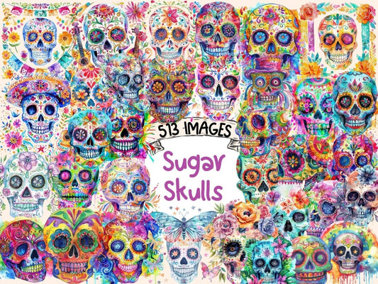 Sugar Skulls Watercolor Clipart candy skull clipart - Wonders Artist