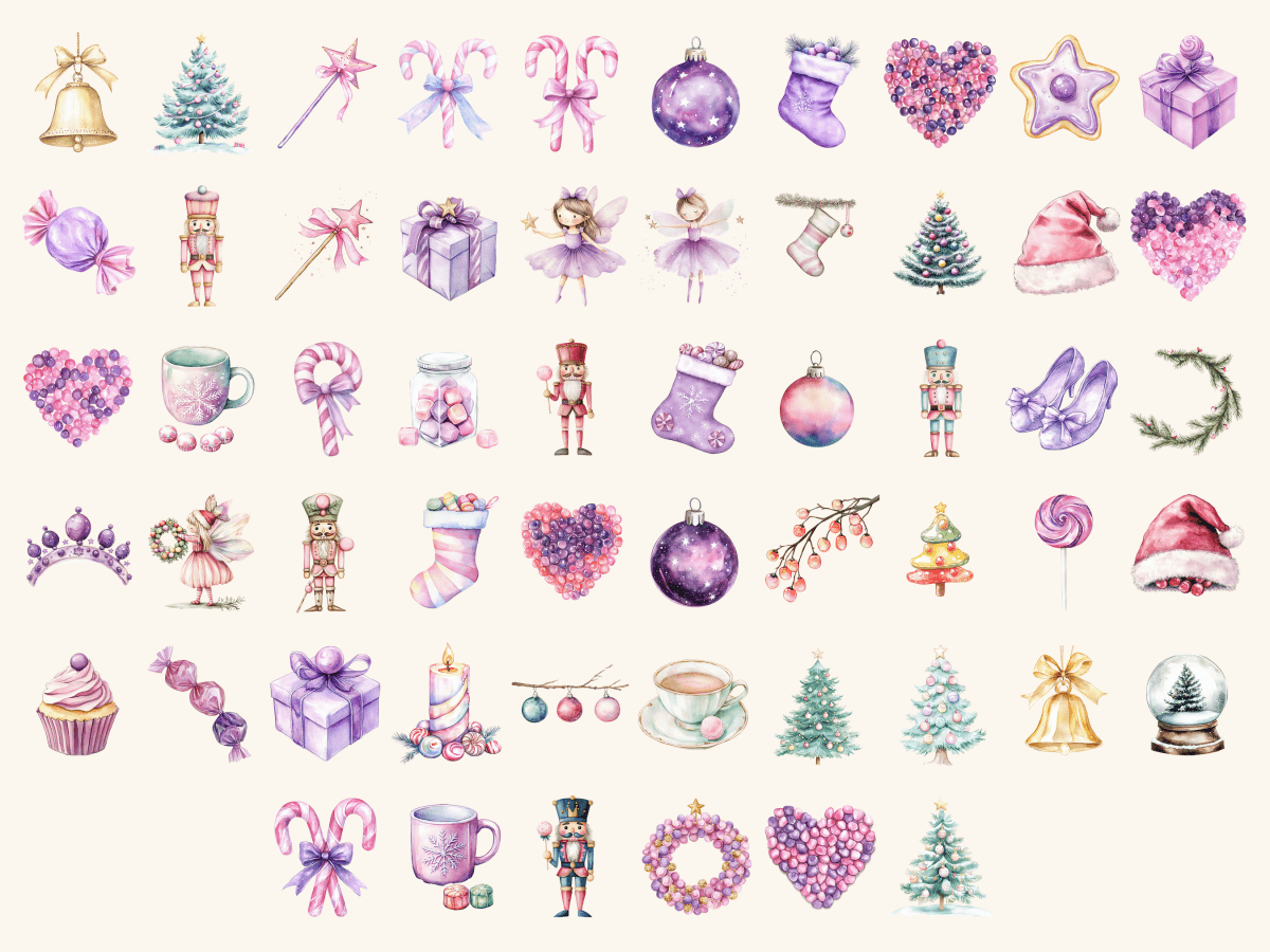 Sugarplum Christmas Watercolor Clipart All Bundles Clipart Line Art - WondersArtist