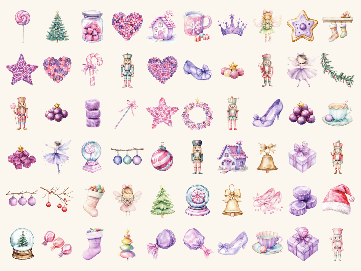 Sugarplum Christmas Watercolor Clipart All Bundles Clipart Line Art - WondersArtist