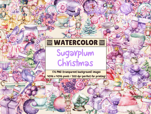 Sugarplum Christmas Watercolor Clipart All Bundles Clipart Line Art - WondersArtist