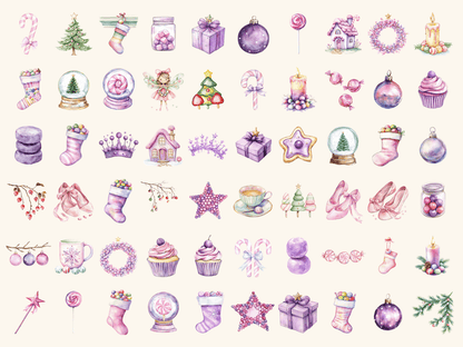 Sugarplum Christmas Watercolor Clipart All Bundles Clipart Line Art - WondersArtist