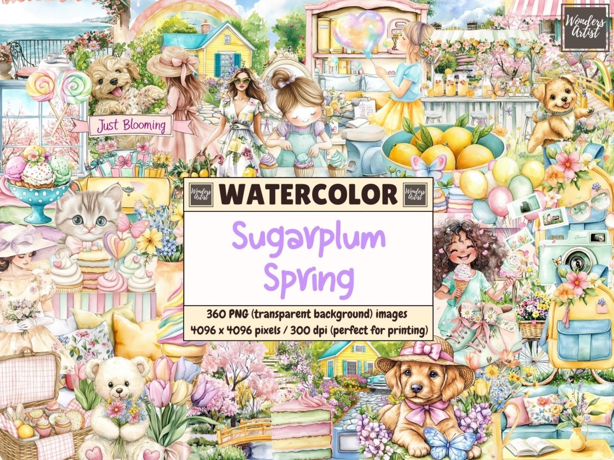 Sugarplum Spring Watercolor Clipart floral clipart floral graphics floral watercolor - WondersArtist