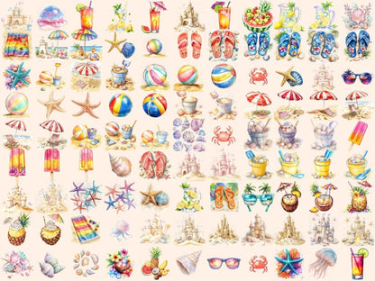 Summer Beach Days Watercolor Clipart Beach Clipart - Wonders Artist