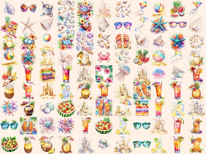 Summer Beach Days Watercolor Clipart Beach Clipart - Wonders Artist