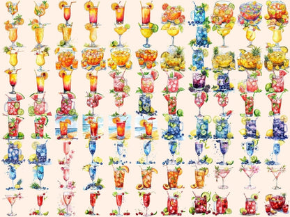 Summer Cocktails Watercolor Clipart Beach Cocktails - Wonders Artist