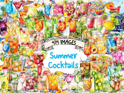 Summer Cocktails Watercolor Clipart Beach Cocktails - Wonders Artist