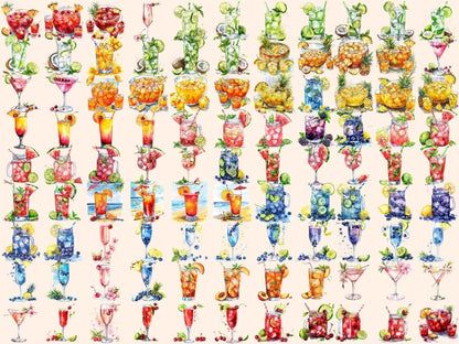 Summer Cocktails Watercolor Clipart Beach Cocktails - Wonders Artist