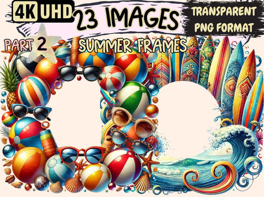 Summer Frames (P2) Clipart - High - Quality Instant Digital Download for Creative Projects