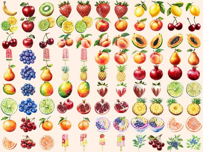 Summer Fruits Watercolor Clipart - High - Quality Instant Digital Download for Creative Projects