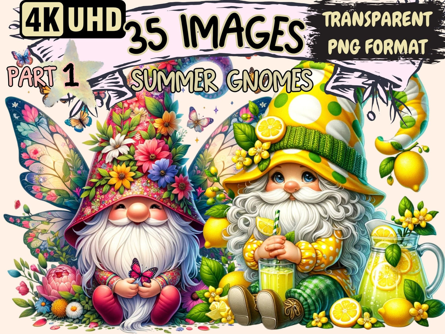 Summer Gnomes Clipart - High - Quality Instant Digital Download for Creative Projects