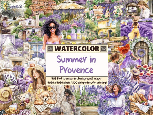 Summer in Provence Watercolor Clipart countryside clipart france clipart french clipart - WondersArtist
