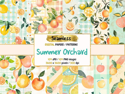 Summer Orchard Seamless Pattern Digital Papers apple print - Wonders Artist