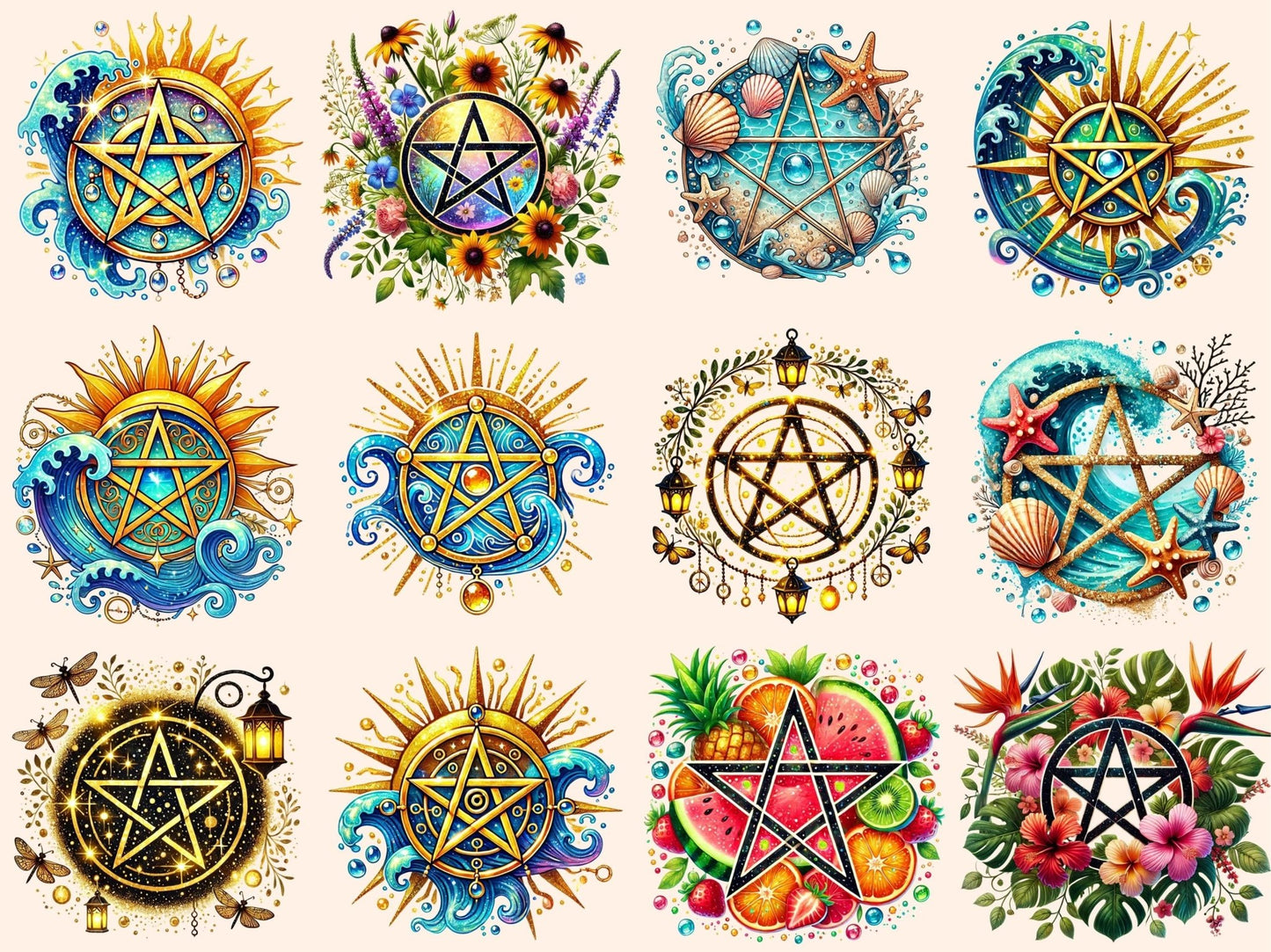 Summer Pentacles Clipart - High - Quality Instant Digital Download for Creative Projects