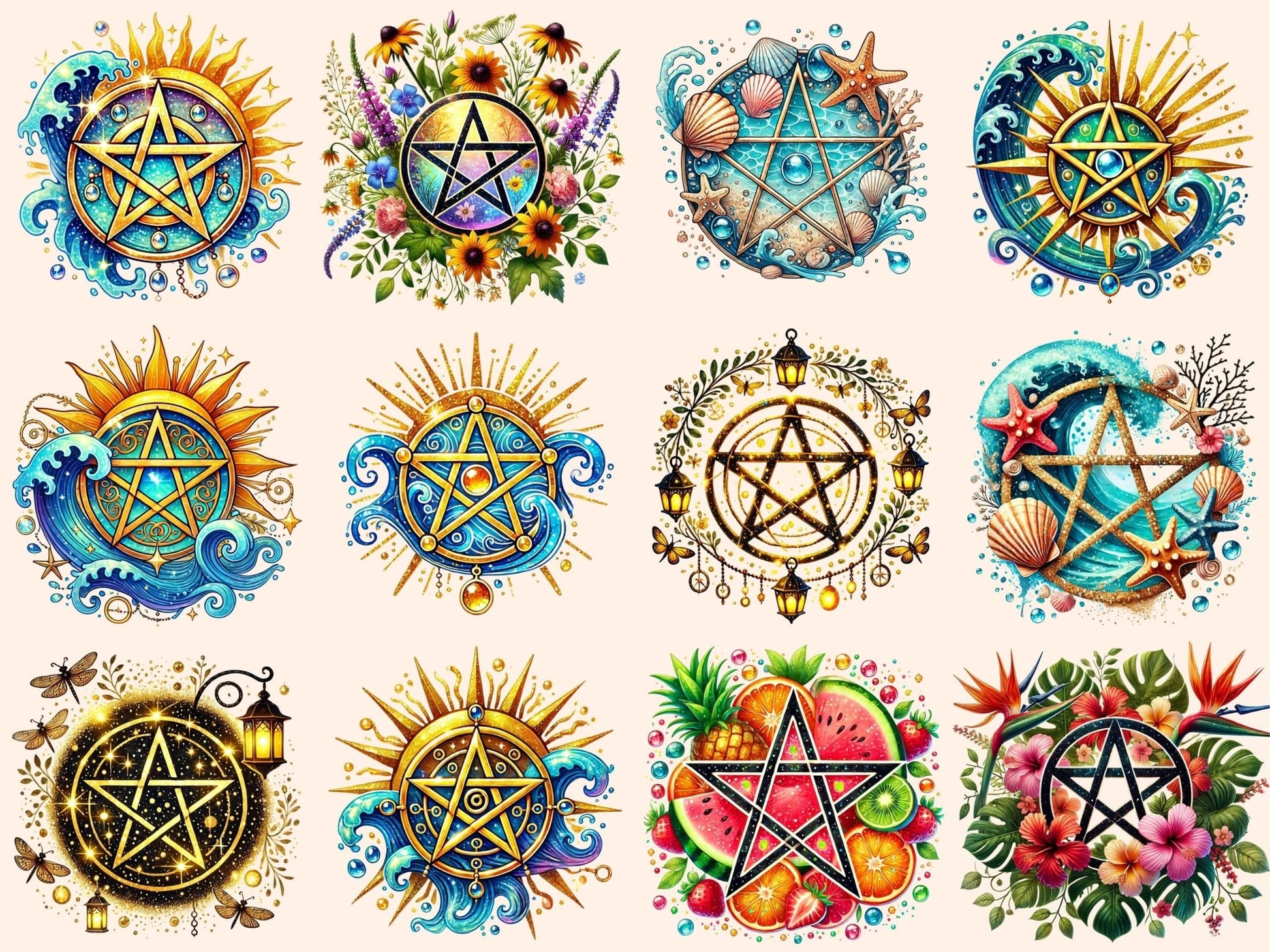 Summer Pentacles Clipart - High - Quality Instant Digital Download for Creative Projects