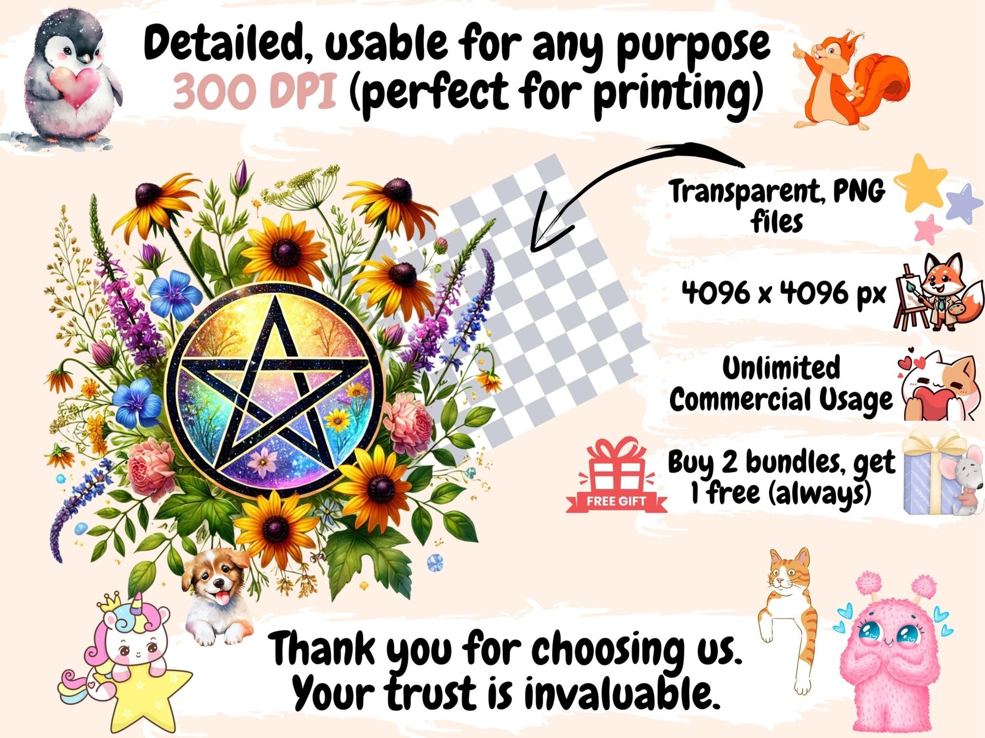 Summer Pentacles Clipart - High - Quality Instant Digital Download for Creative Projects