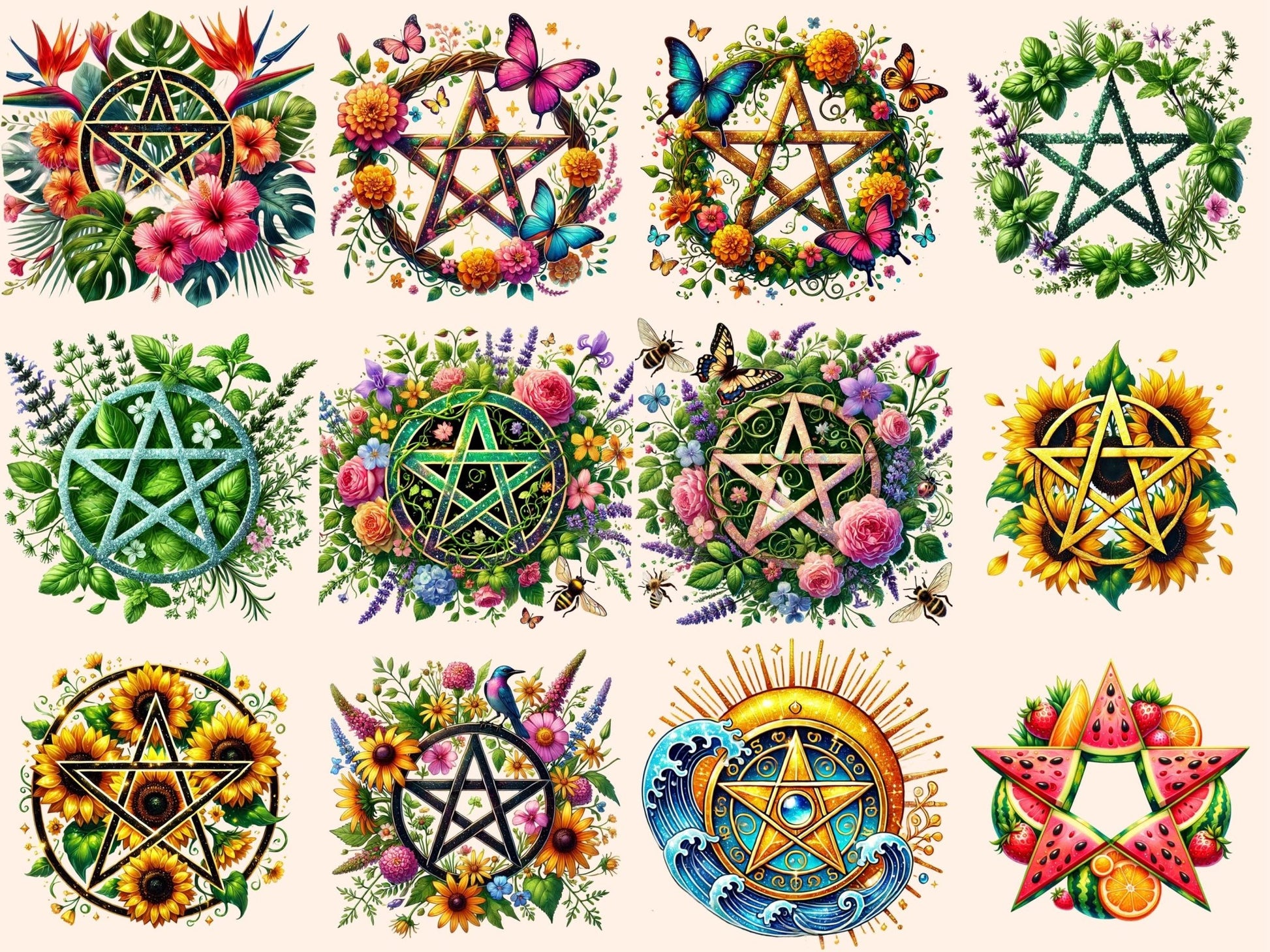 Summer Pentacles Clipart - High - Quality Instant Digital Download for Creative Projects