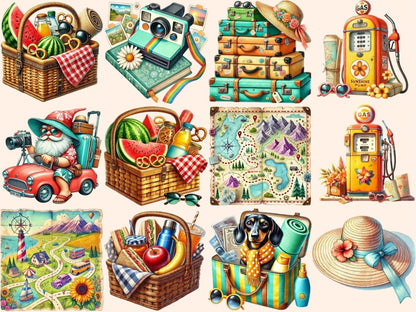 Summer Road Trip Clipart adventure png camper van png car with luggage png - WondersArtist