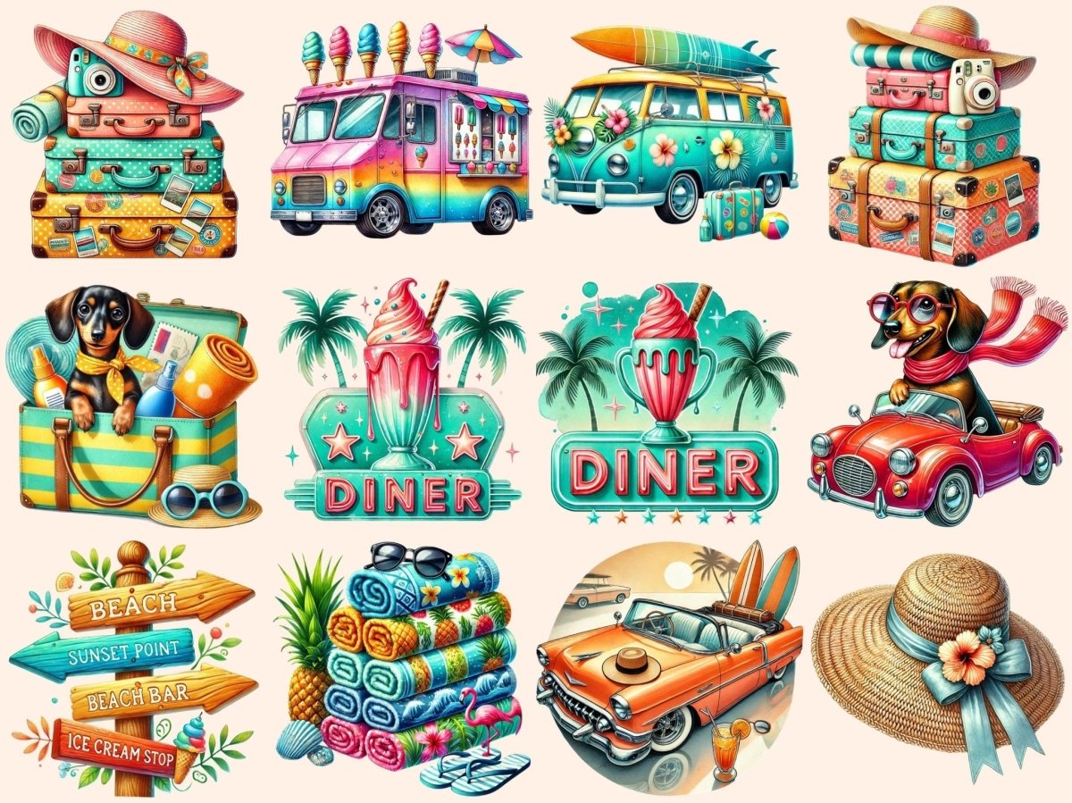 Summer Road Trip Clipart adventure png camper van png car with luggage png - WondersArtist