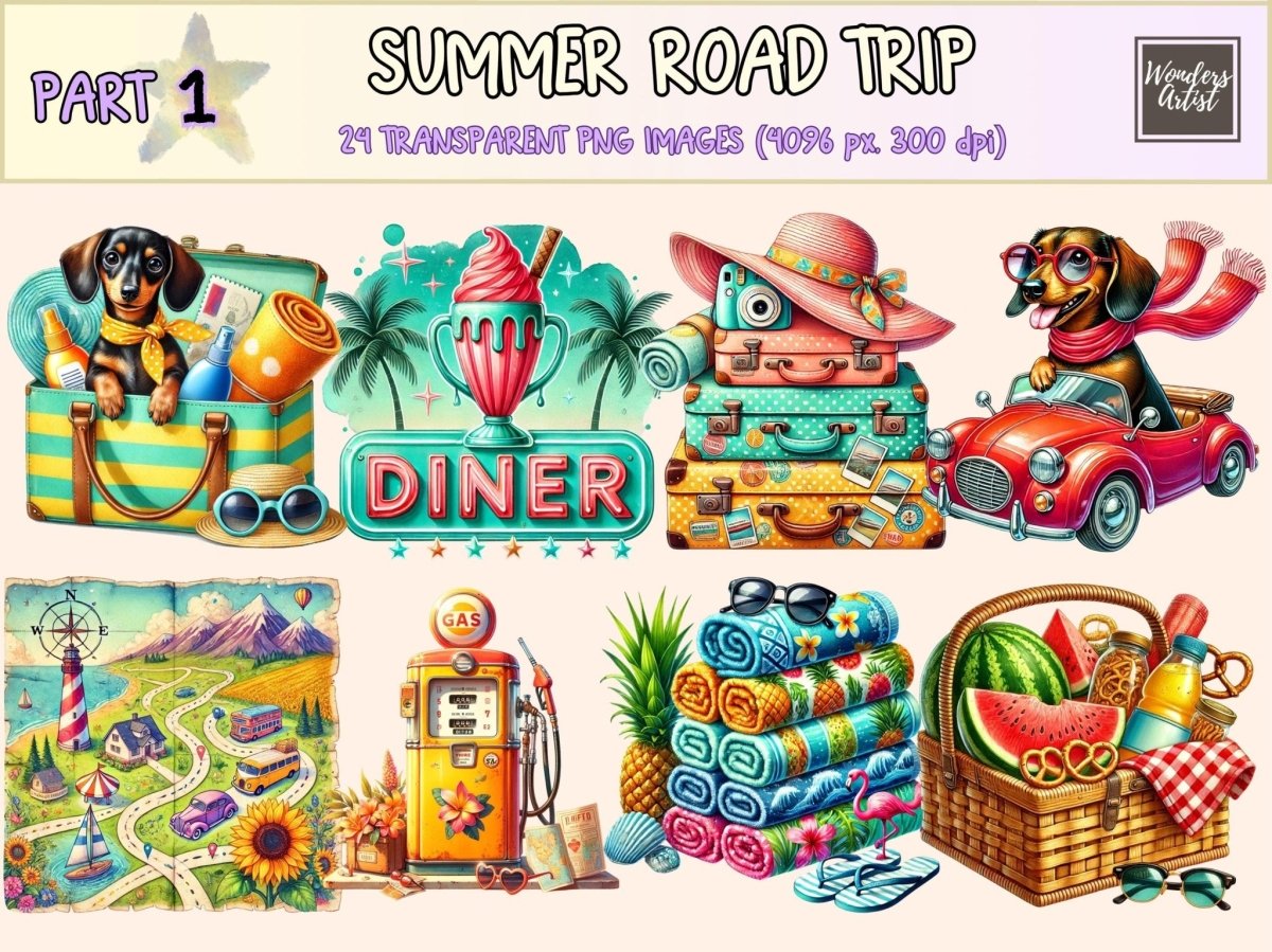Summer Road Trip Clipart adventure png camper van png car with luggage png - WondersArtist
