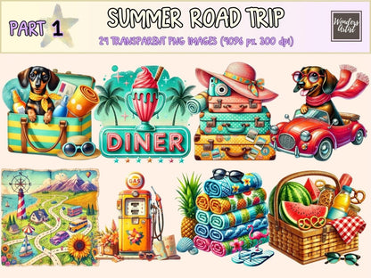 Summer Road Trip Clipart adventure png camper van png car with luggage png - WondersArtist