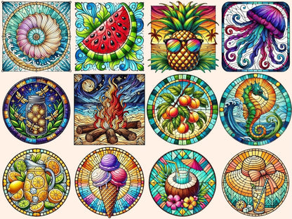 Summer Stained Glass (P4) Clipart beach glass clipart - Wonders Artist