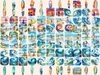 Summer Surfing Watercolor Clipart Beach Surfing - Wonders Artist