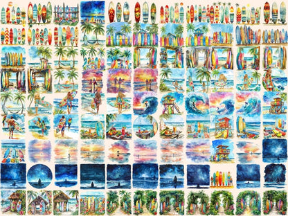 Summer Surfing Watercolor Clipart Beach Surfing - Wonders Artist