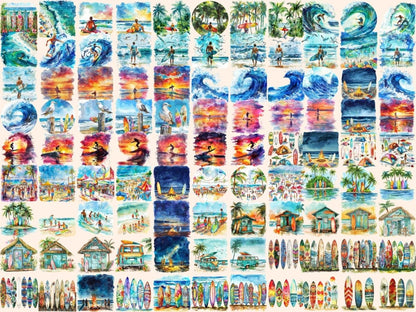 Summer Surfing Watercolor Clipart Beach Surfing - Wonders Artist