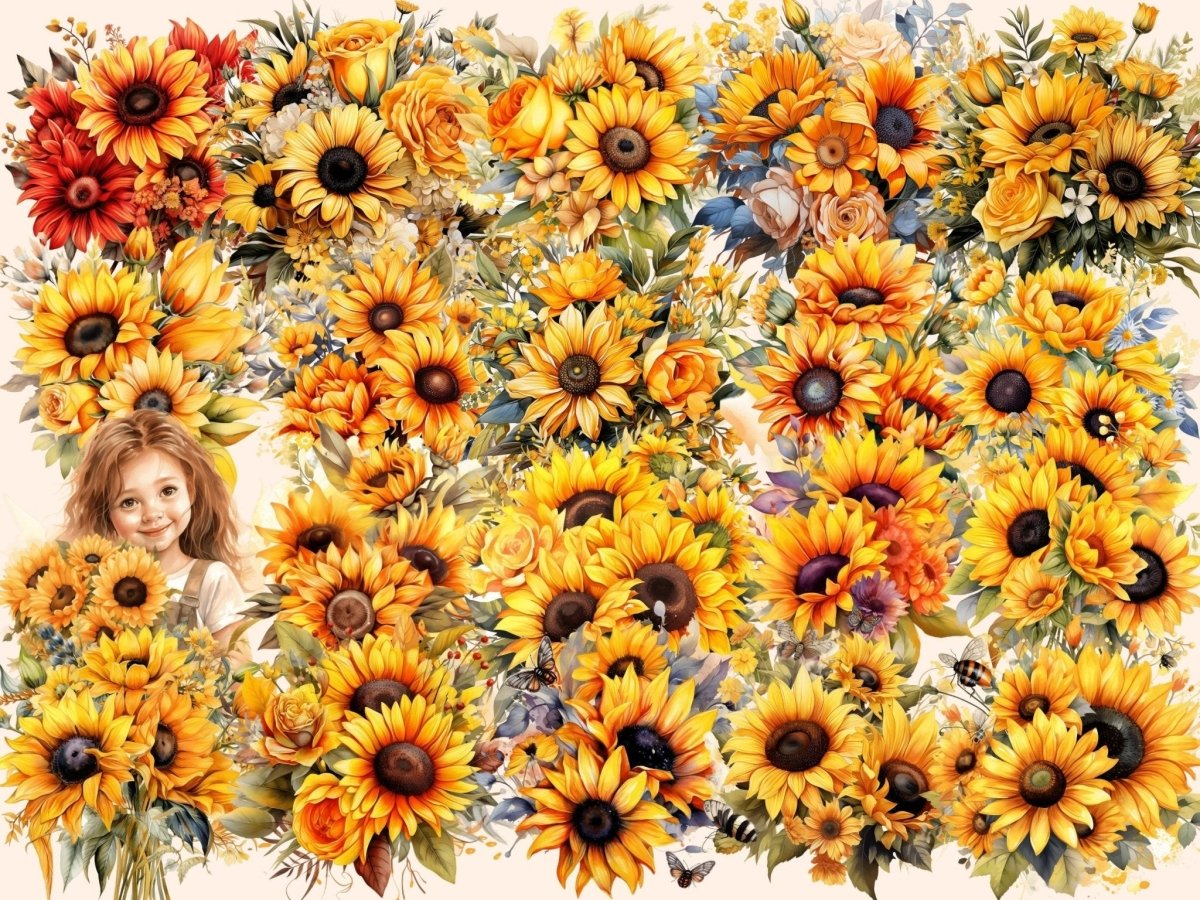 Sunflower Bouquets Watercolor Clipart bouquet clipart - Wonders Artist
