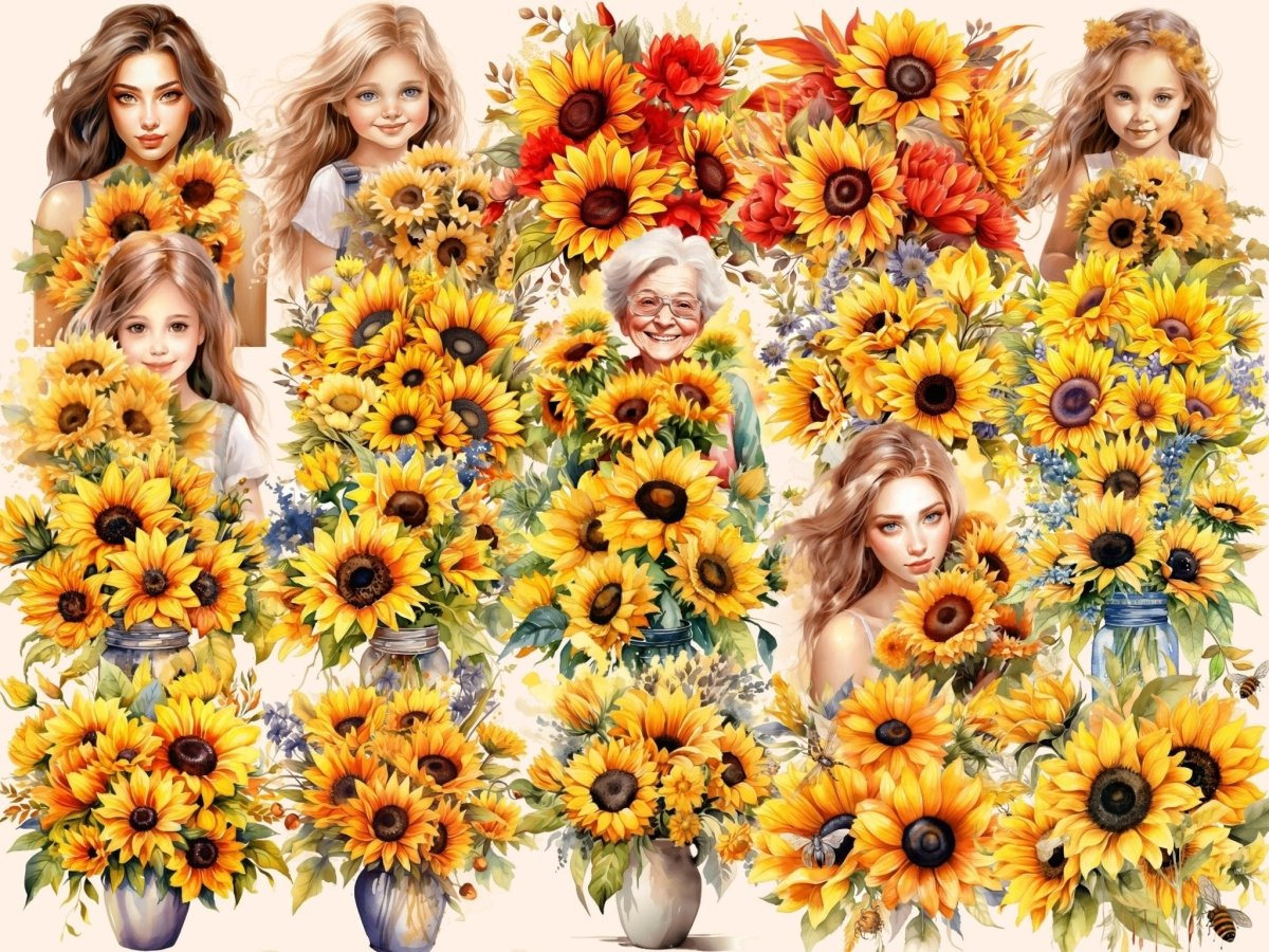 Sunflower Bouquets Watercolor Clipart bouquet clipart - Wonders Artist