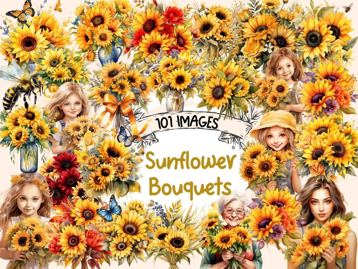 Sunflower Bouquets Watercolor Clipart bouquet clipart - Wonders Artist