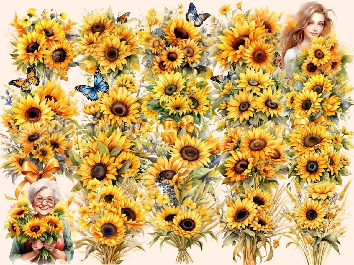 Sunflower Bouquets Watercolor Clipart bouquet clipart - Wonders Artist