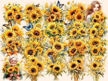 Sunflower Bouquets Watercolor Clipart bouquet clipart - Wonders Artist