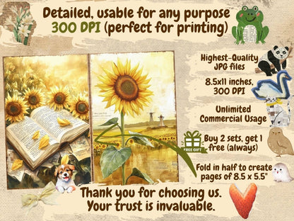 Sunflower Field Journal Pages (P1) Field Ephemera - Wonders Artist