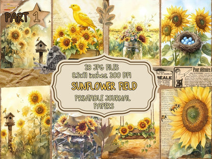 Sunflower Field Journal Pages (P1) Field Ephemera - Wonders Artist