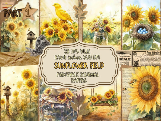 Sunflower Field Journal Pages (P1) Field Ephemera - Wonders Artist