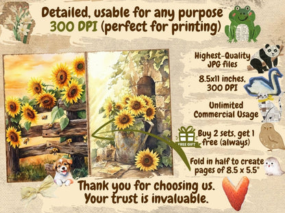 Sunflower Field Journal Pages (P2) - High - Quality Instant Digital Download for Creative Projects