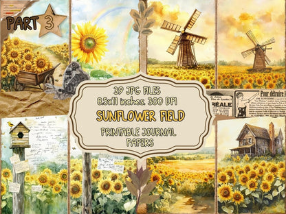 Sunflower Field Journal Pages (P3) Field Ephemera - Wonders Artist