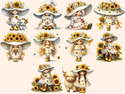 Sunflower Girl Gnomes Clipart Cute gnome art - Wonders Artist
