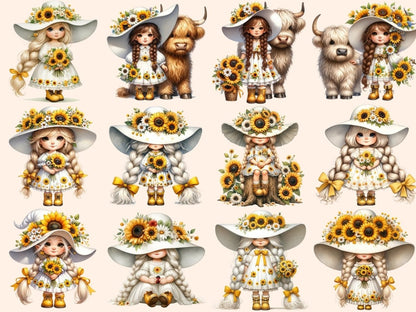 Sunflower Girl Gnomes Clipart Cute gnome art - Wonders Artist