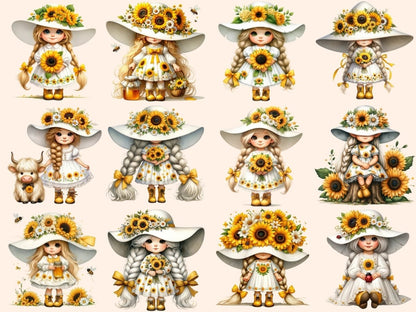 Sunflower Girl Gnomes Clipart Cute gnome art - Wonders Artist