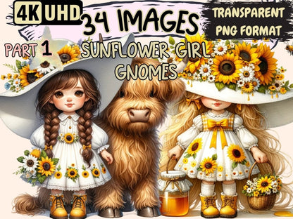 Sunflower Girl Gnomes Clipart Cute gnome art - Wonders Artist