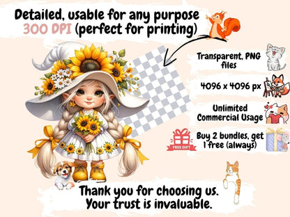 Sunflower Girl Gnomes Clipart Cute gnome art - Wonders Artist