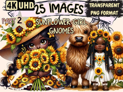 Sunflower Girl Gnomes (P2) Clipart african american kid - Wonders Artist
