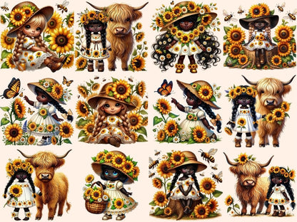 Sunflower Girl Gnomes (P2) Clipart african american kid - Wonders Artist