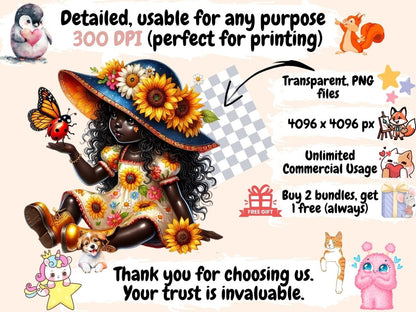 Sunflower Girl Gnomes (P2) Clipart african american kid - Wonders Artist