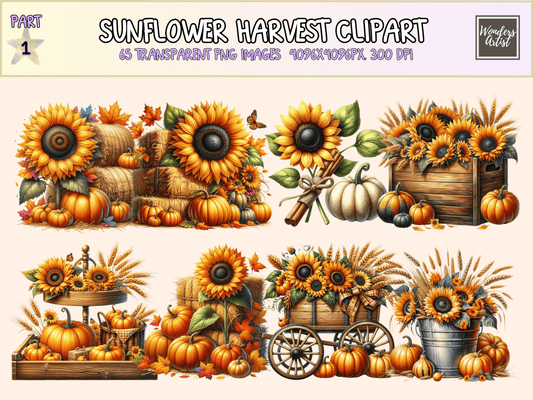 Sunflower Harvest Clipart All Bundles Clipart Line Art - WondersArtist