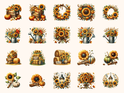 Sunflower Harvest Clipart All Bundles Clipart Line Art - WondersArtist