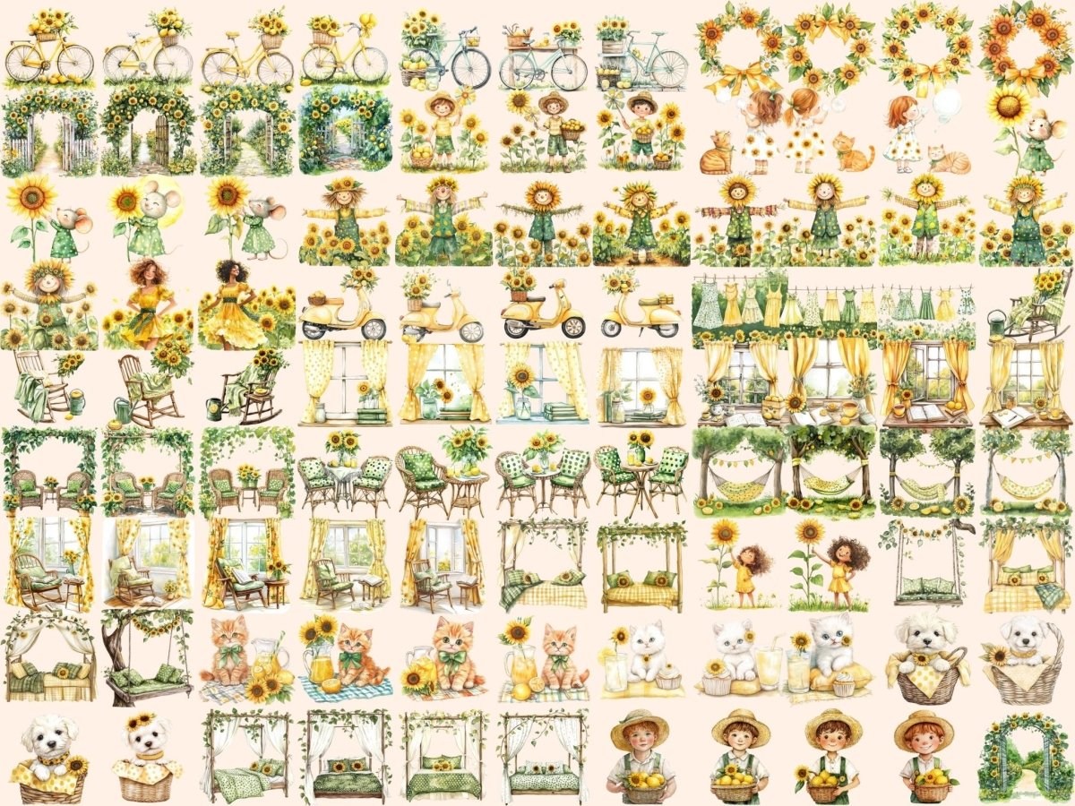 Sunflower Summer Watercolor Clipart farmhouse clipart floral graphics flower bouquet png - WondersArtist