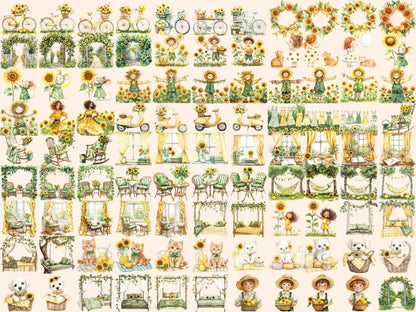 Sunflower Summer Watercolor Clipart farmhouse clipart floral graphics flower bouquet png - WondersArtist